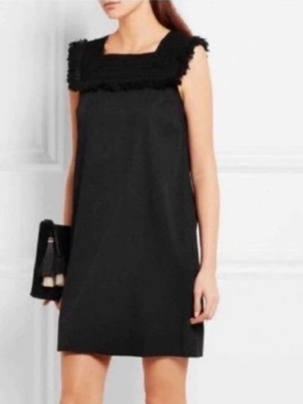 Madewell Black Sleeveless Mini Dress with Fringed Square Yoke